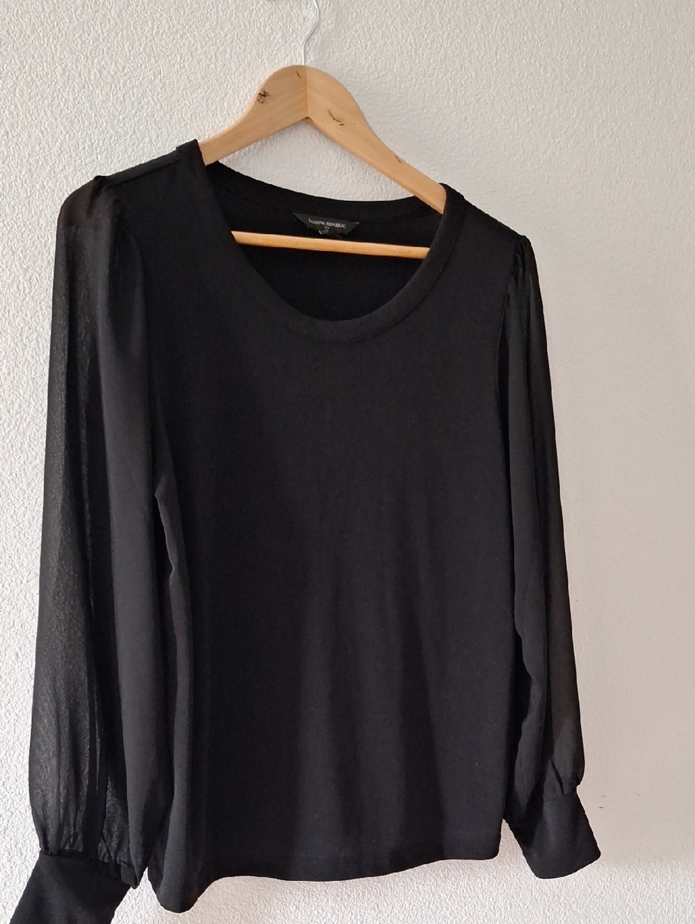 Banana Republic Black Chiffon-Sleeve Crewneck Blouse